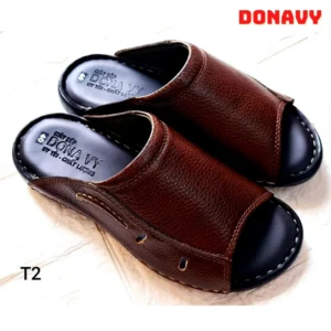 Dép Sa-Bo Quai Ngang Trơn Da Bò DONAVY Cao Cấp, Đế Cao Gần 3cm Mặt Da Mang Êm Chân (Đen+Nâu) D.SM