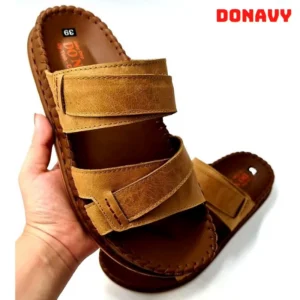 {KM - Mua 01 tặng 01 đôi dép} Dép Quai Ngang Nam Da Bò Thật DONAVY Cao Cấp, May Handmade Quai Và Đế Rất Chắc Chắn D.DELA