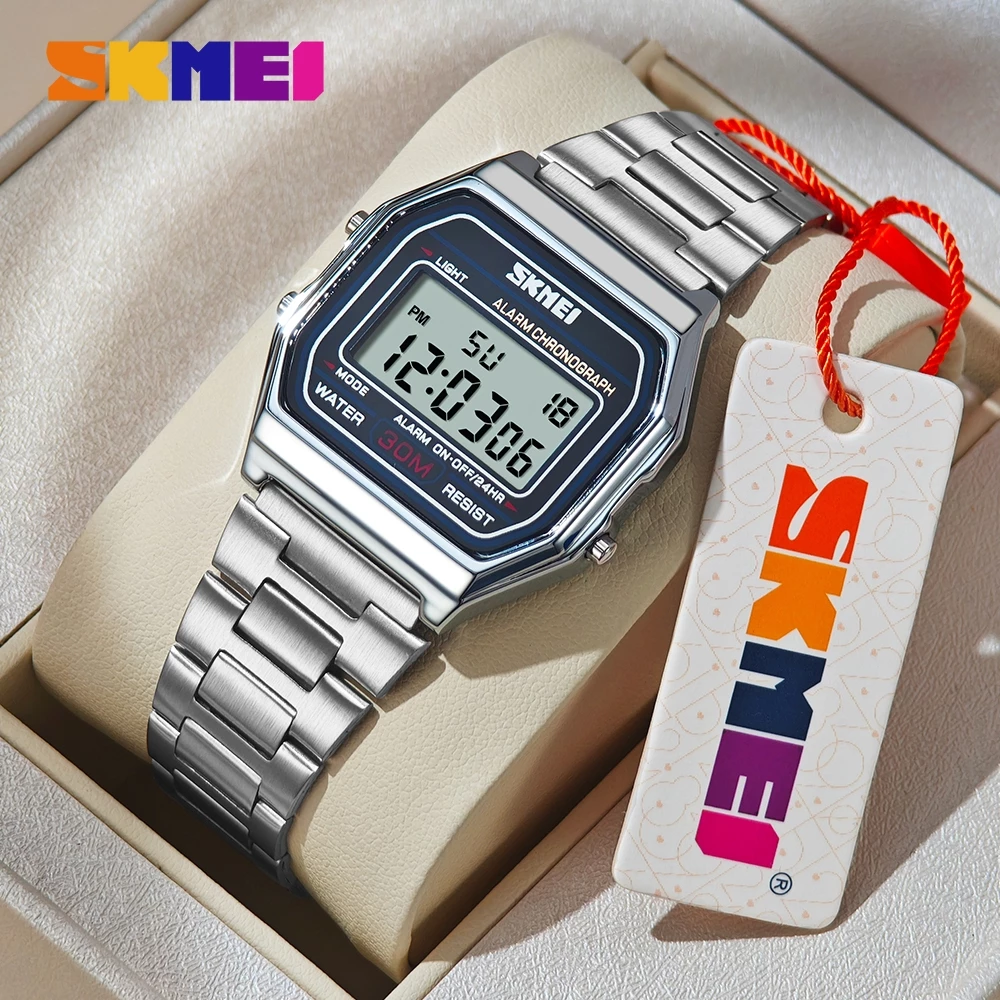 SKMEI Đồng hồ 1123 dây thép sang trọng mặt led tráng gương cảm ứng cao cấp dành cho giới trẻ/ nam và nữ