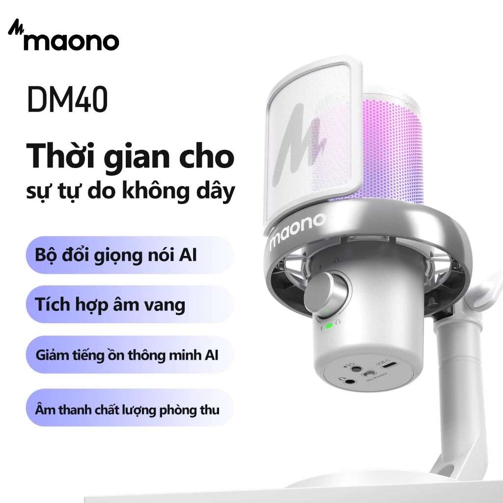 Micrô Gaming Maono DM40 Pro Wireless: Âm Thanh AI & RGB Cực Chất