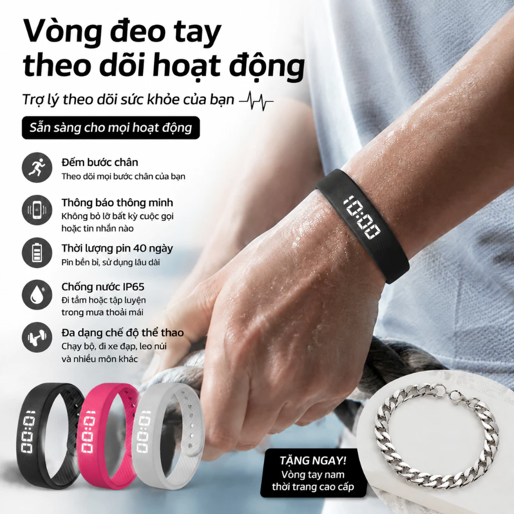 Vòng tay SKMEI Đồng hồ thể thao đa chức năng Máy đếm bước 3D Calo & Màn hình giấc ngủ Báo động rung Dây tập thể dục chống nước