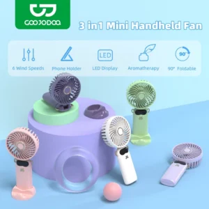 GOOJODOQ Quạt Mini cầm tay 1200 mAh có thể sạc lại cho trường học có đèn USB nhỏ chạy điện cho trẻ em