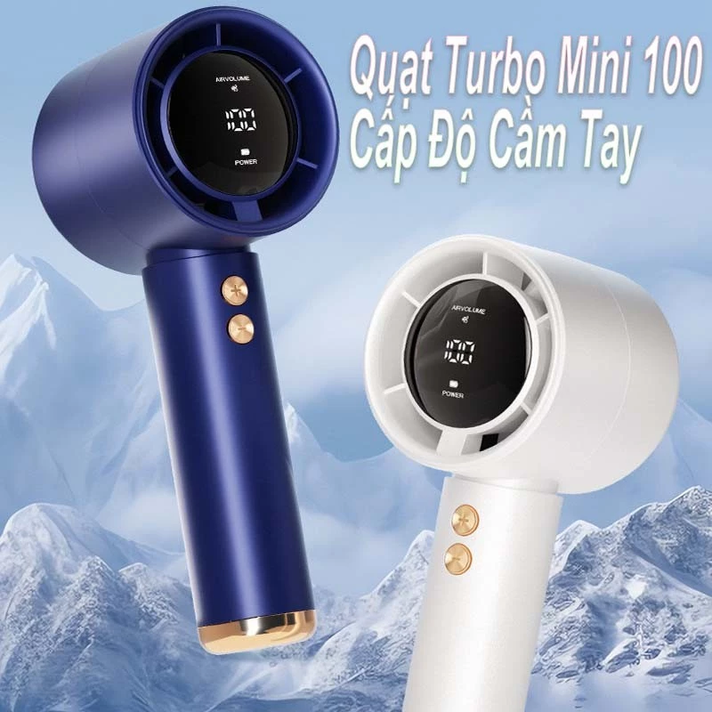 Quạt Cầm Tay Mini Sạc Pin, Cấp Độ Gió Mạnh Dung Lượng Pin 5000mAh Màn Hình Led Hiển Thị