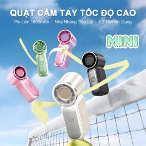 Quạt Mini Cầm Tay Turbo – Nhỏ Gọn, 5 Cấp Gió, Pin 1800mAh, Siêu Mát