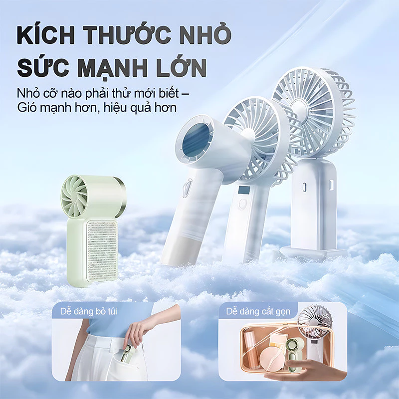 Quạt Mini Cầm Tay 100 Mức Gió – Cao Cấp, Mát Nhanh, Màn Hình LED, Siêu Nhỏ Gọn 9cm