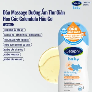 [MỚI] Dầu massage dưỡng ẩm làm dịu da bé với hoa cúc Calendula Hữu Cơ Cetaphil Baby Moisturising Baby Oil 200ml
