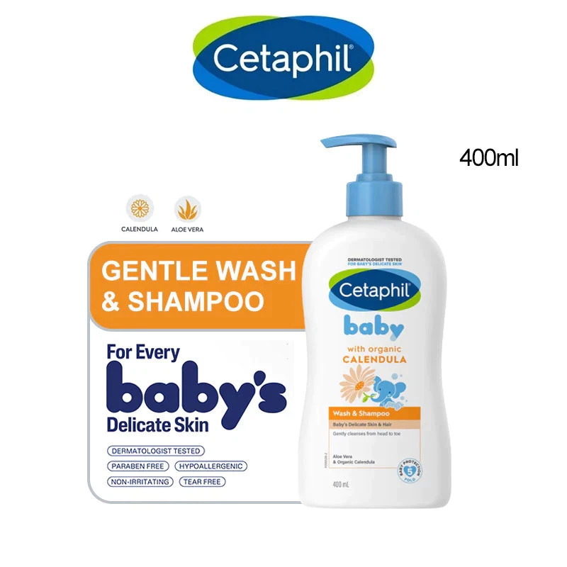Sữa tắm gội cho bé Cetaphil Baby Wash & Shampoo 2 In 1 Calendula 400ml dịu lành cho da nhạy cảm