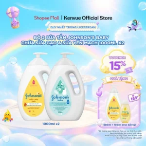 [KOL] Bộ 2 chai Sữa tắm Johnson's Baby chứa sữa gạo & yến mạch 1000ml