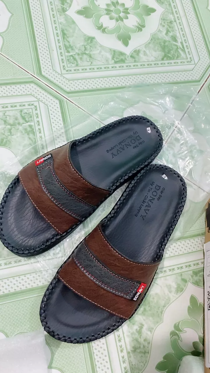 Dép Quai Ngang Nam Da DONAVY Cao Cấp, Quai Phối Kiểu Thời Trang D.3CN+ZIP