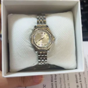 Đồng Hồ Nữ IEKE Mặt Đa Giác Tròn, Viền Đính Hạt, Đồng Hồ Đeo Tay Nữ Dây Thép, Kháng Nước Tốt