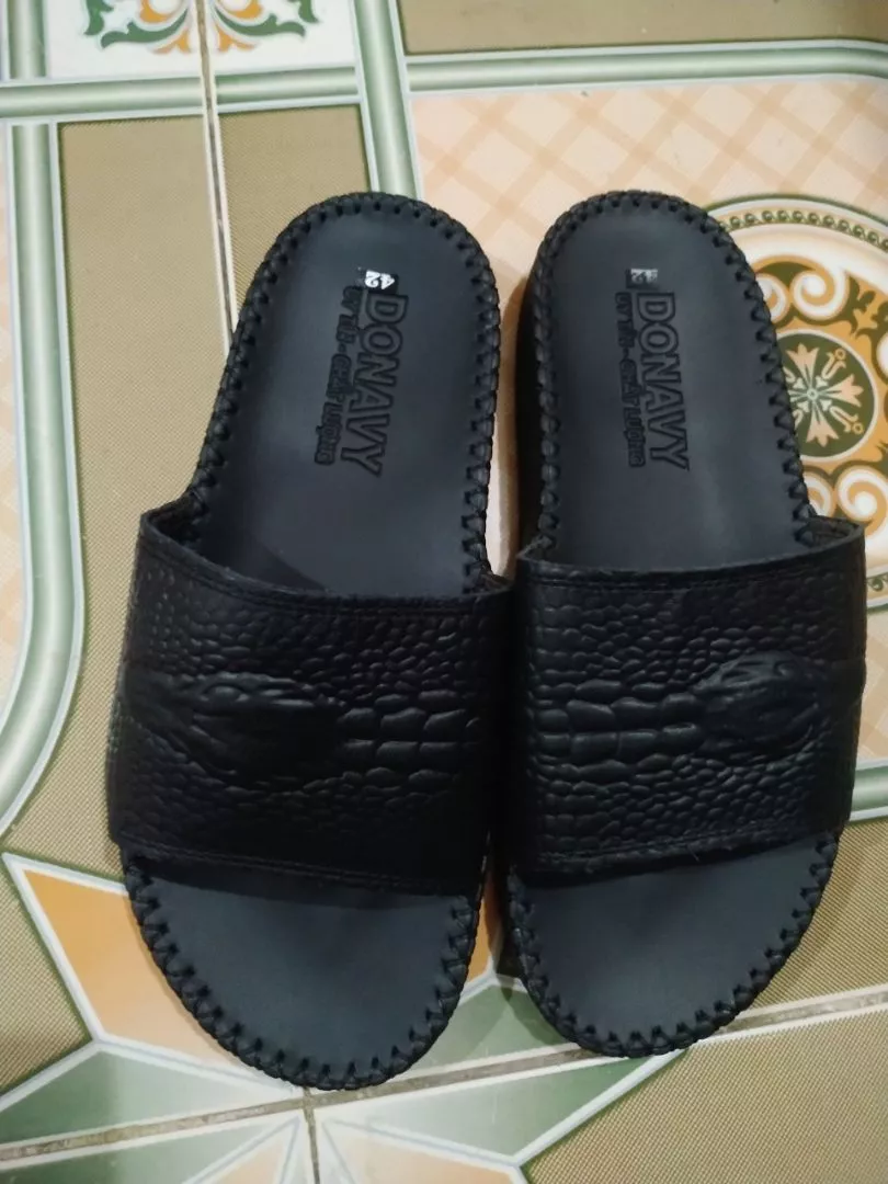 Dép Quai Ngang Nam Da Bò 100% DONAVY Cao Cấp, Dập Quai Cá Sấu Fashion D.CSL