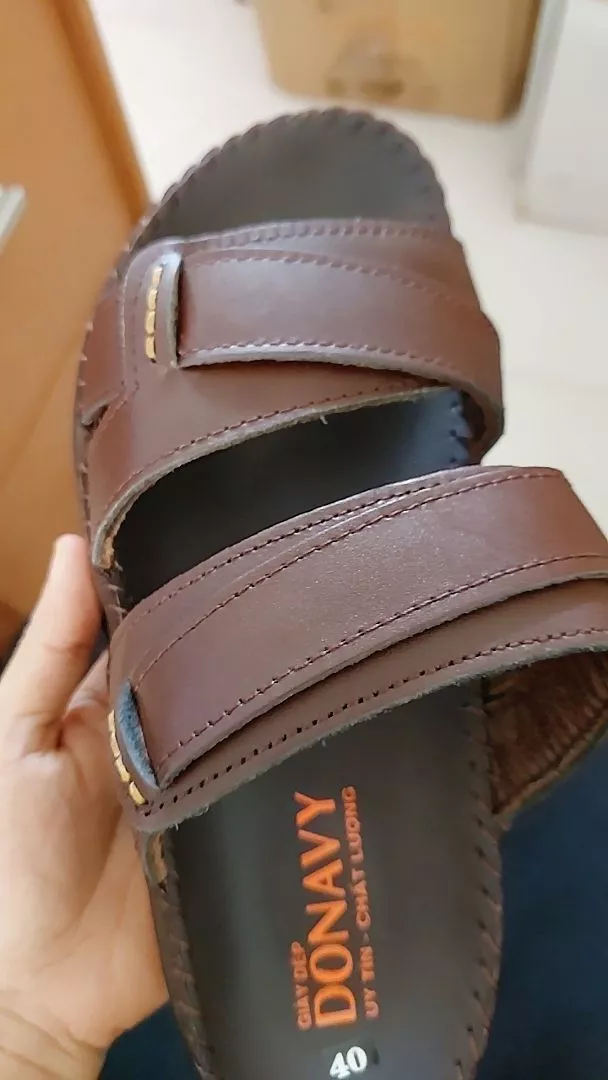 {KM - Mua 01 tặng 01 đôi dép} Dép Quai Ngang Nam Da Bò Thật DONAVY Cao Cấp, May Handmade Quai Và Đế Rất Chắc Chắn D.DELA