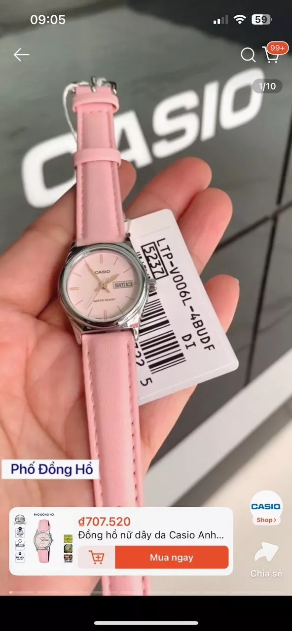 Đồng hồ nữ dây da Casio Anh Khuê LTP-V006L-4BUDF chính hãng