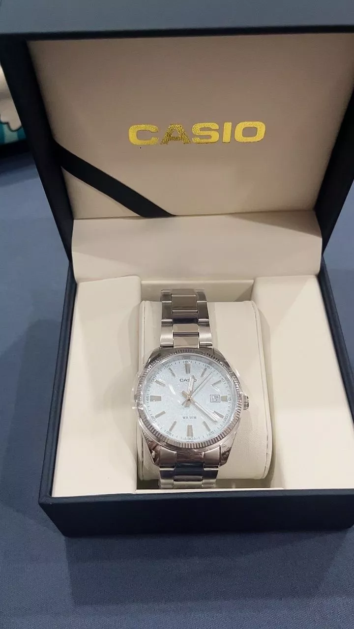 (Chính Hãng) Đồng Hồ Nam Casio MTP-1302DA-2A2 Xanh Ice Blue Vân Đá Size 38.5 - Bảo Hành 7 Năm