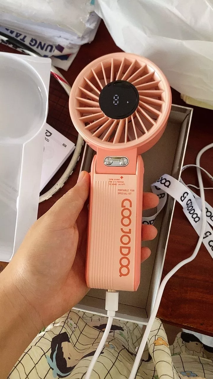 Quạt gấp 180° im lặng GOOJODOQ siêu gió điều chỉnh 100 cấp độ, mini quạt di động, màn hình nguồn LED