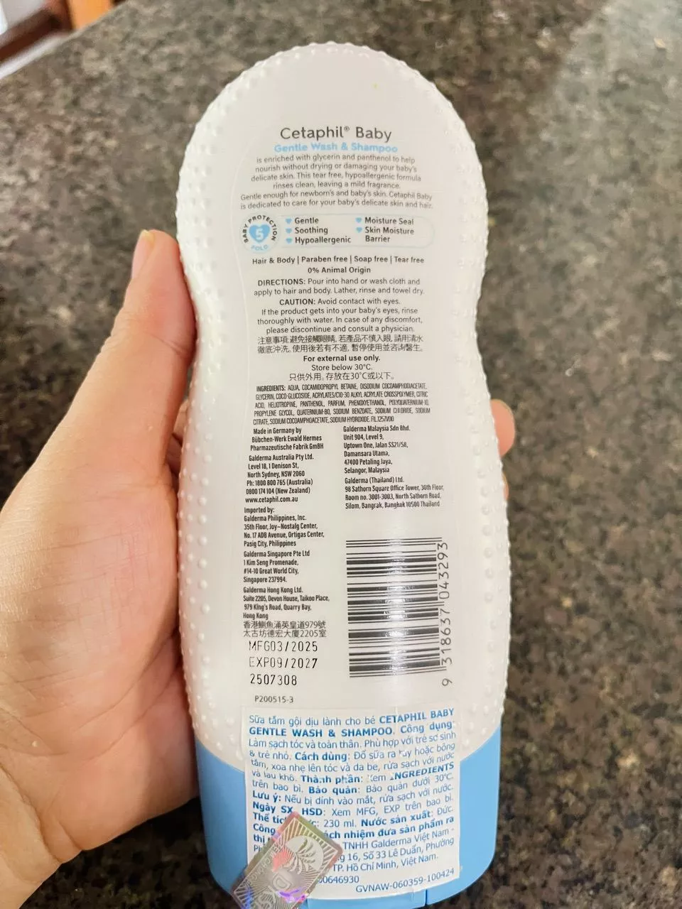 SỮA TẮM GỘI CETAPHIL BABY GENTLE WASH & SHAMPOO 400ML & 230ML DÀNH CHO DA THƯỜNG