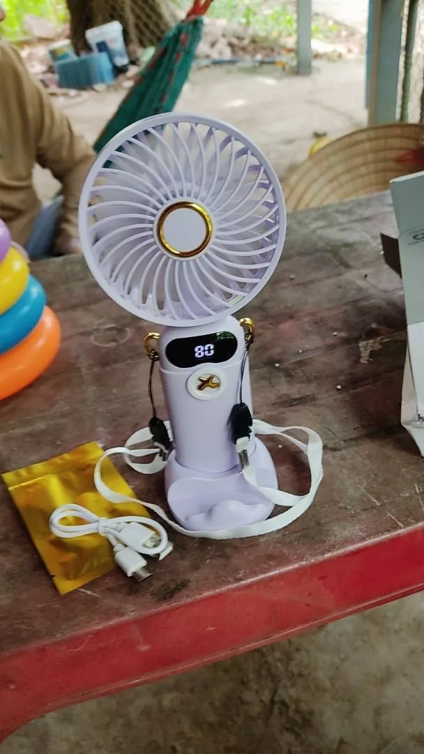 GOOJODOQ Quạt Mini cầm tay 1200 mAh có thể sạc lại cho trường học có đèn USB nhỏ chạy điện cho trẻ em
