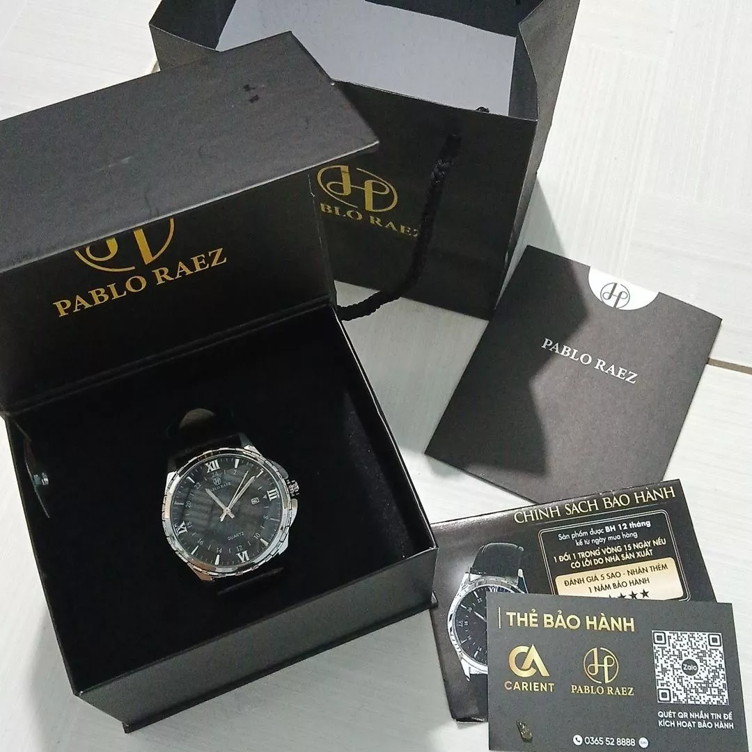 Combo quà tặng đồng hồ nam Pablo Raez U850 chính hãng chống nước 3ATM 40mm tặng kèm túi giấy , hộp nam châm và thiệp