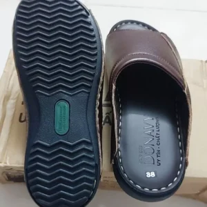 Dép Sa-Bo Quai Ngang Trơn Da Bò DONAVY Cao Cấp, Đế Cao Gần 3cm Mặt Da Mang Êm Chân (Đen+Nâu) D.SM