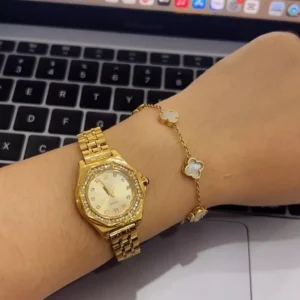 Đồng Hồ Nữ IEKE Mặt Đa Giác Tròn, Viền Đính Hạt, Đồng Hồ Đeo Tay Nữ Dây Thép, Kháng Nước Tốt