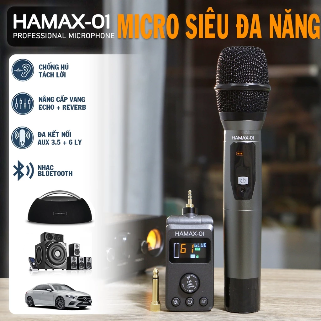 Micro Hamax 01 Đa Năng – Micro Karaoke Cao Cấp Cho Xe Hơi & Loa Bluetooth