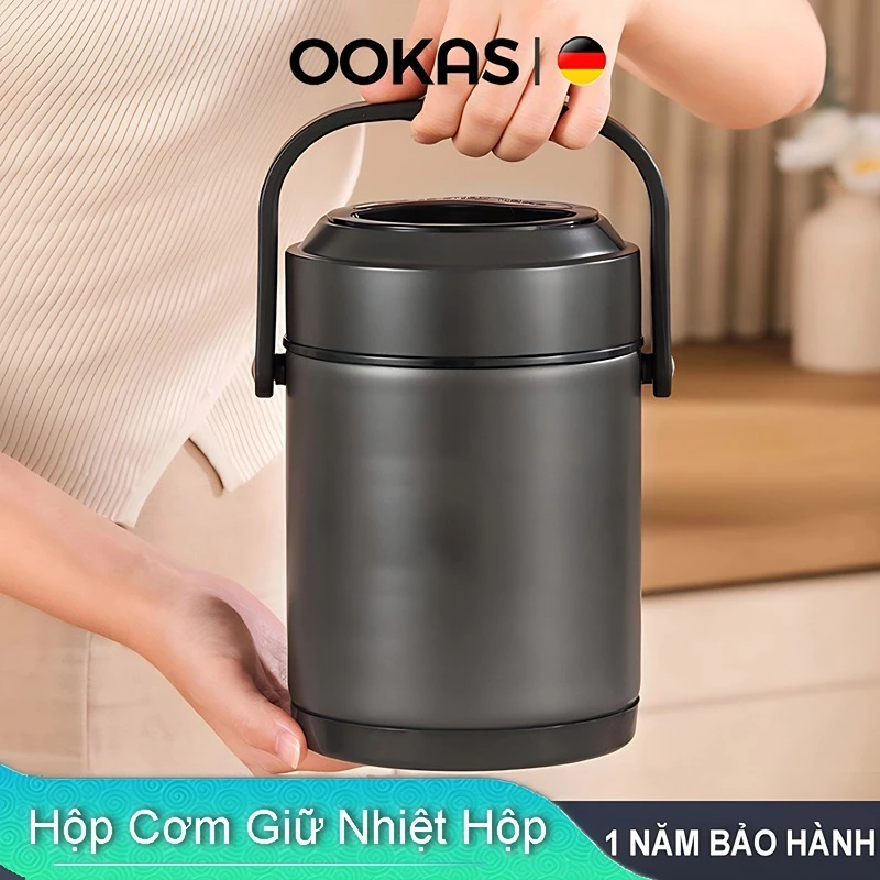 OOKAS Hộp Cơm Giữ Nhiệt Hộp cơm cách nhiệt inox cao cấp hình thùng Giữ Nhiệt Tới 8h