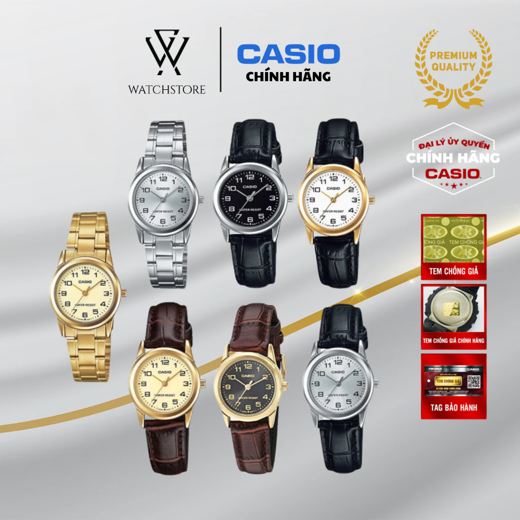 Đồng Hồ Casio Nữ Series LTP-V001 Sang Trọng Mặt Kính Khoáng Tròn 25mm Dây Da/ Kim Loại Không Gỉ Kháng Nước Chính Hãng