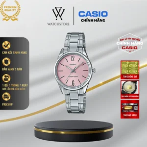 Đồng Hồ Casio Nữ LTP-V005D-4BUDF Màu Hồng Kim Bạc Dạ Quang Kính Khoáng 28.2mm Chống Nước Dây Kim Loại Không Gỉ