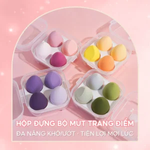 Hộp 4 mút trang điểm, đánh kem nền, phấn phủ sử dụng được dạng khô, ướt