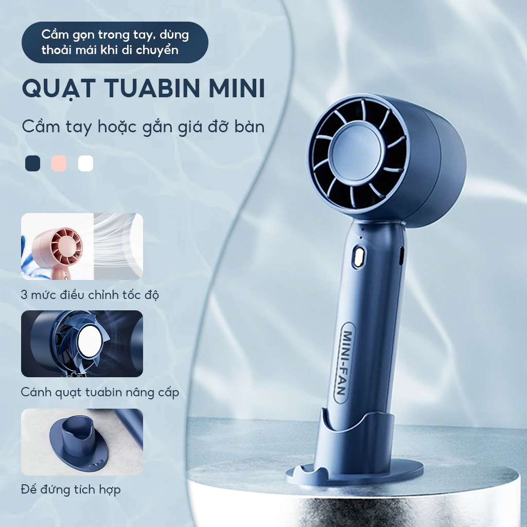 Quạt Cầm Tay Không Cánh T10 Mini USB: Thiết Kế Turbo 3 Tốc Độ - Để Bàn & Ngoài Trời, Sạc Nhanh Tiện Lợi
