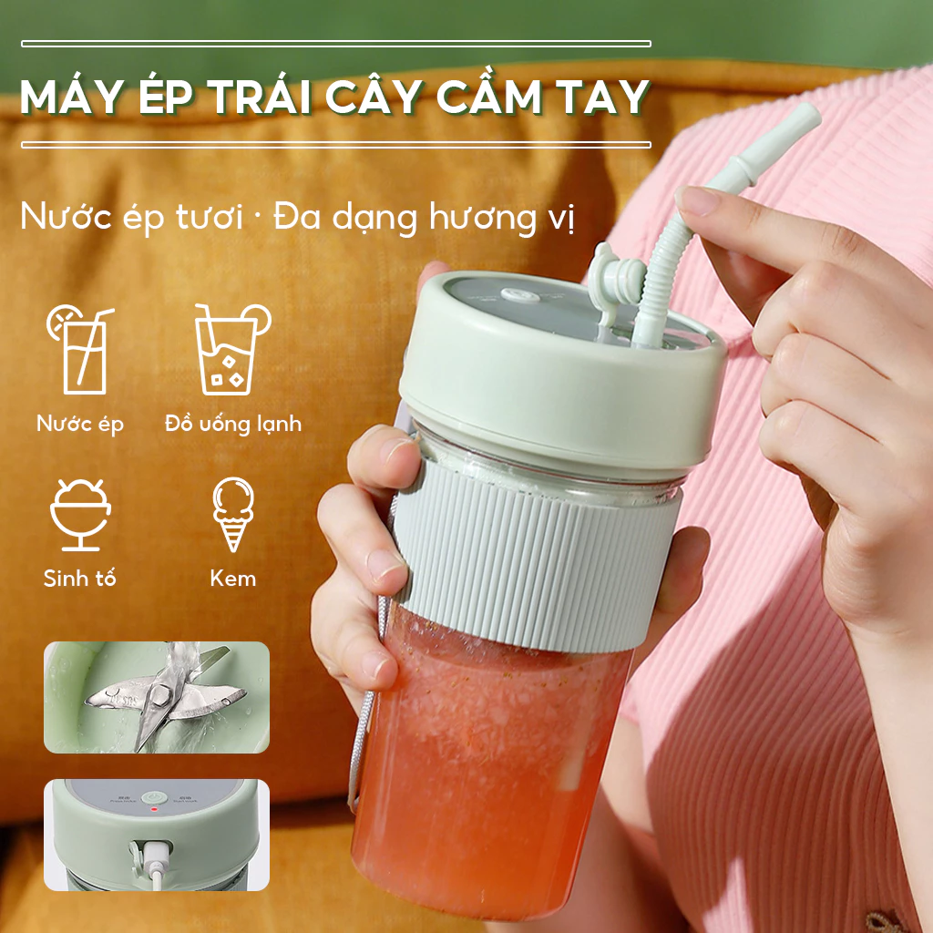 Máy Xay Sinh Tố Cầm Tay Mini Đa Năng Mẫu 2025 Cối Thủy Tinh Dao Xay 6 Lưỡi Cực Khỏe Dung Lượng Pin Lớn 3000mAh