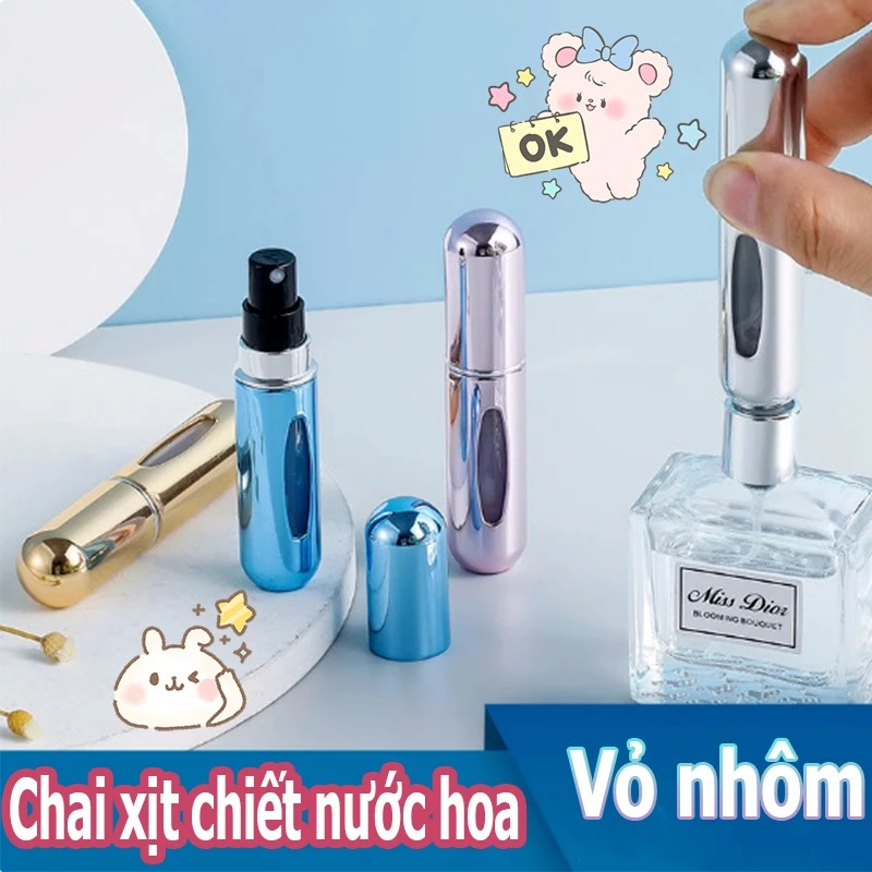Lọ Chiết Nước Hoa Mini 5ml Vỏ Nhôm Có Lỗ Chiết Dưới Đáy Tiện Lợi