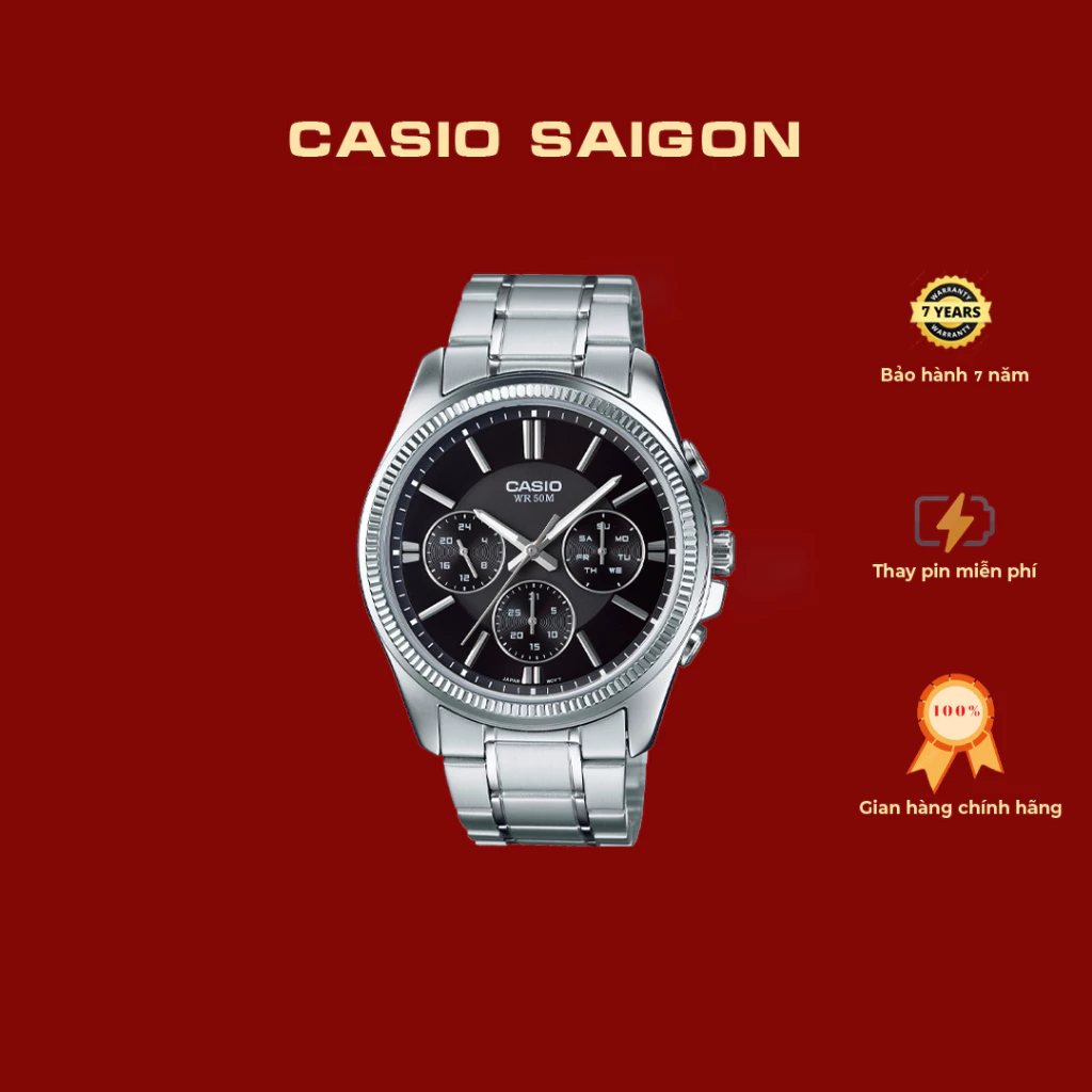 (Chính Hãng) Đồng Hồ Casio Nam MTP-1375D-1A Size 42mm Mặt Đen - Bảo Hành 7 Năm