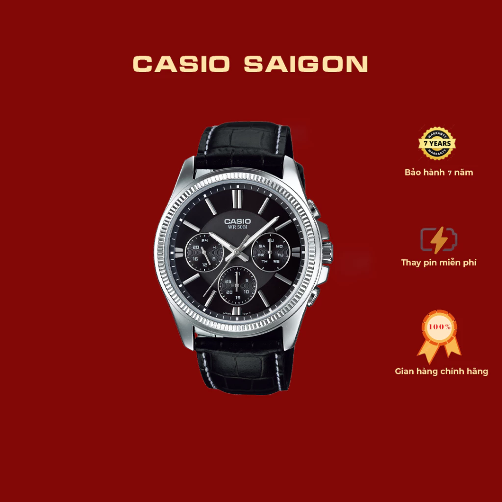 (Chính Hãng) Casio Nam MTP-1375L-1A Mặt Đen Size 42mm - Bảo Hành 7 Năm