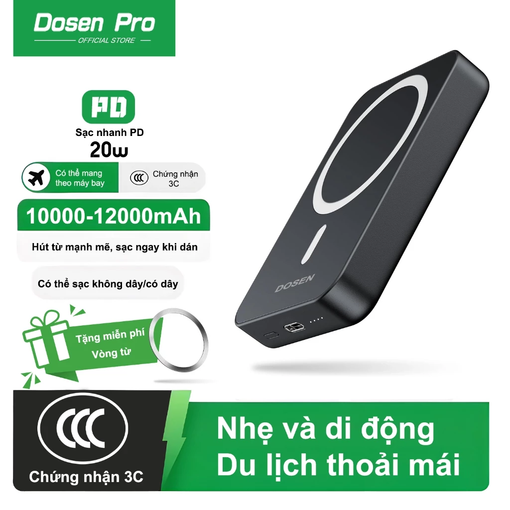 Dosen Pro Mini Từ Tính Không Dây 22.5W Sạc Nhanh Power Bank 10000mah 12000mAh có nam châm thích hợp cho phone