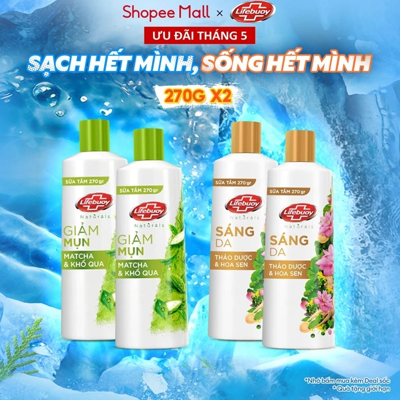 Combo 2 Sữa tắm Lifebuoy Thiên nhiên Detox Và Chăm Sóc Chuyên Sâu 270g Nhỏ Gọn, Tiện Dụng