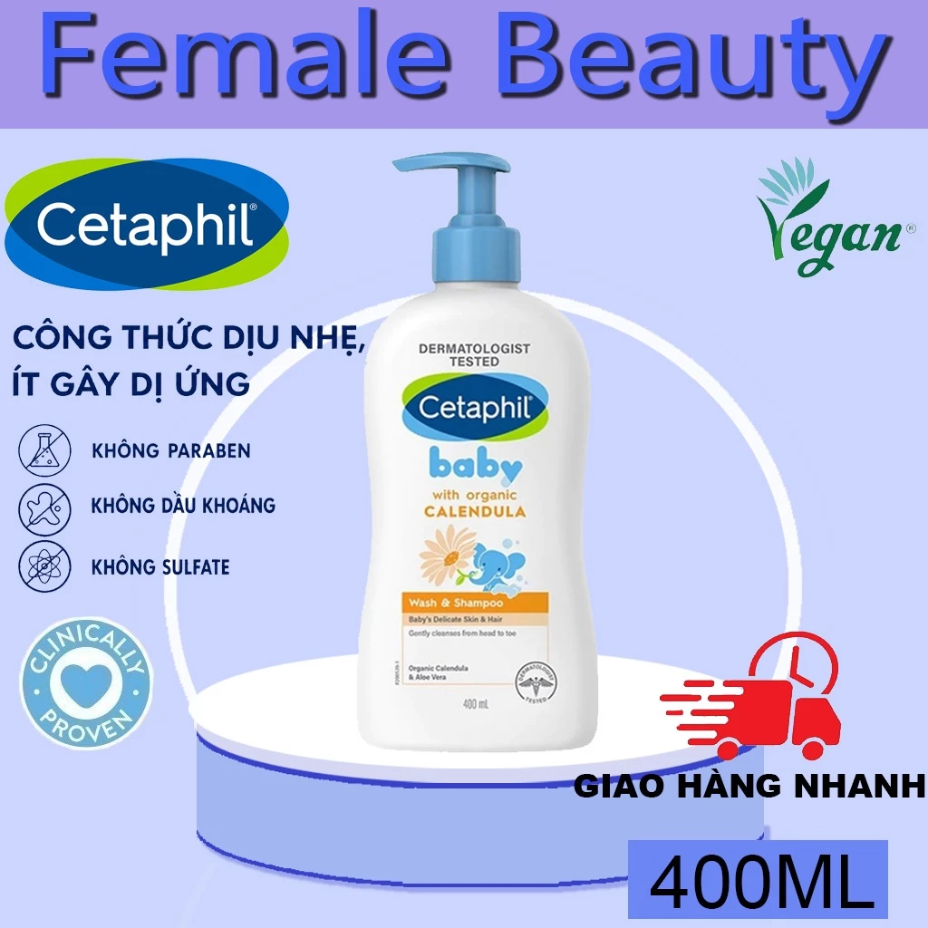 Sữa tắm gội cho bé Cetaphil Baby Wash & Shampoo 2 In 1 with Organic Calendula 400ml dịu lành cho da nhạy cảm
