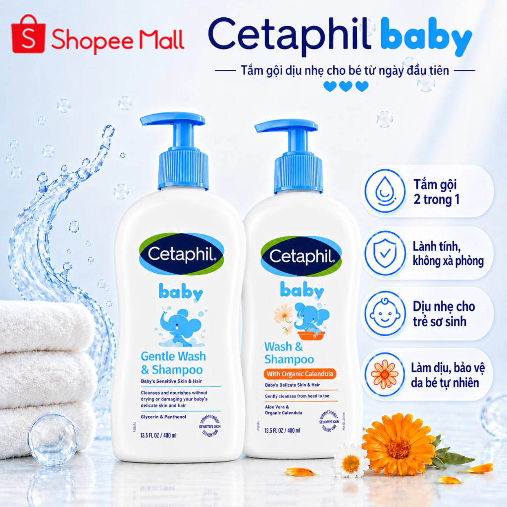 Sữa tắm gội Cetaphil cho bé - Cetaphil Baby Wash & Shampoo with Organic Calendula 400ml
