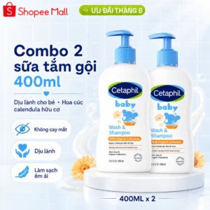 Combo 2 Sữa tắm gội cho bé Cetaphil Baby Wash & Shampoo with Organic Calendula 400ML/Chai