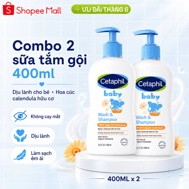 Sữa tắm gội Cetaphil cho bé - Cetaphil Baby Wash & Shampoo with Organic Calendula 400ml