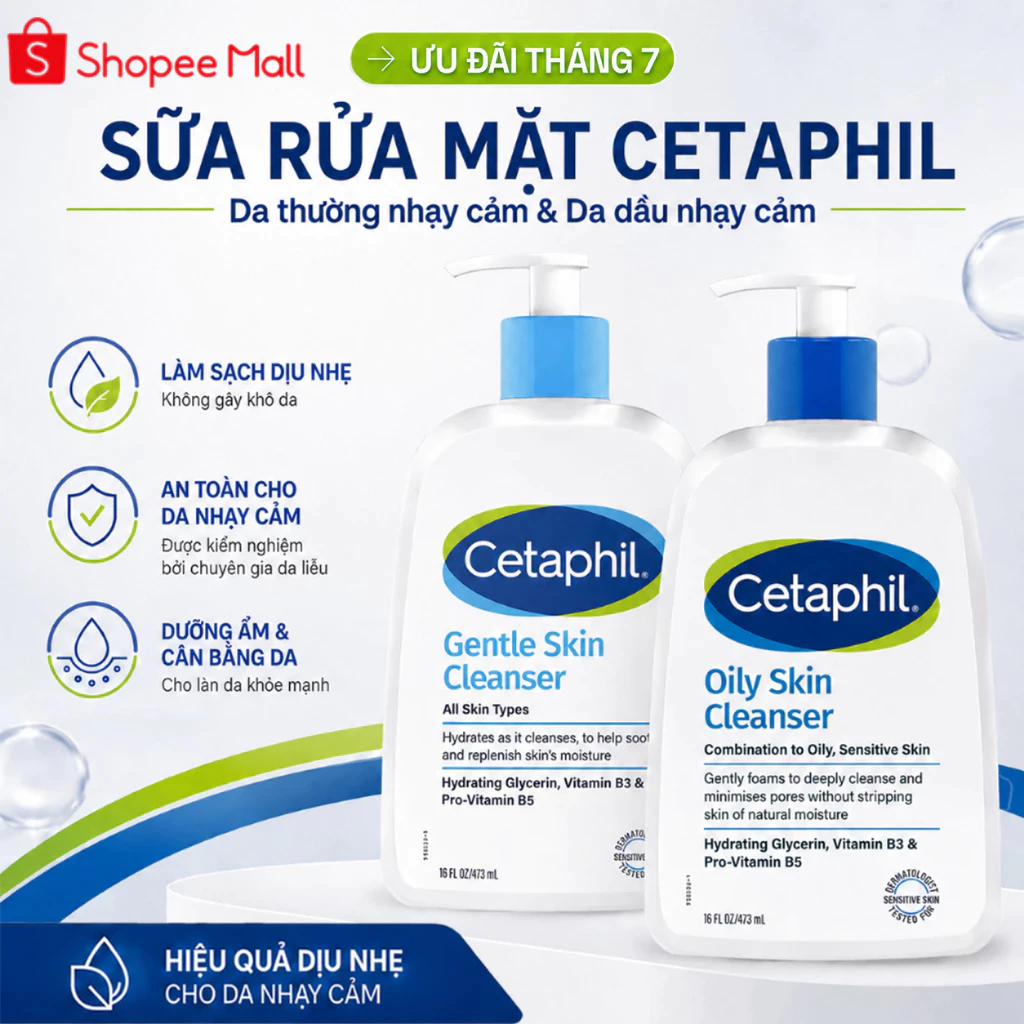 Sữa Rửa Mặt Cetaphil Gentle Skin Cleanser 1000ML, 500ML, 250ML, 125ML
