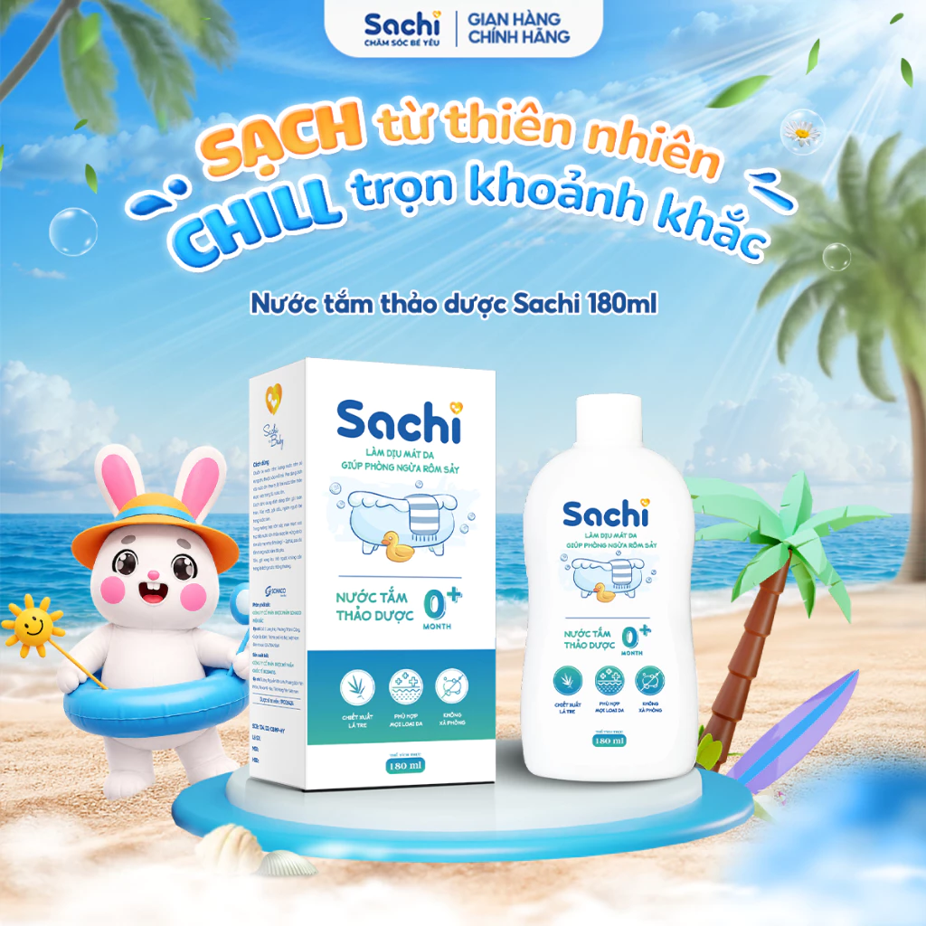 Nước Tắm Thảo Dược Cho Bé Sachi 180ml Hỗ Trợ Làm Dịu Mát Da Giúp Phòng Ngừa Rôm Sảy