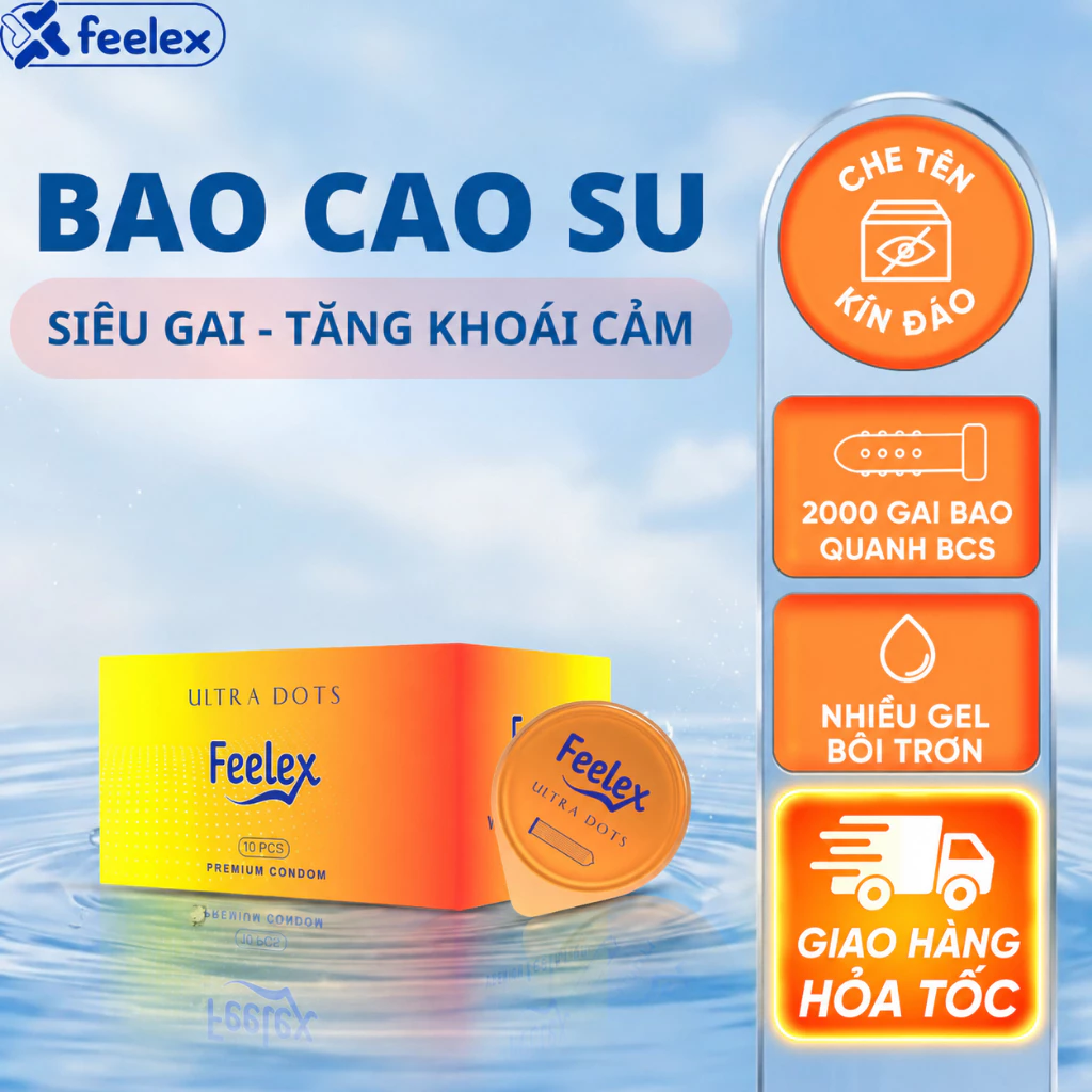 Bao cao su Feelex gân gai, nhiều gel bôi trơn - Hộp 10 bcs