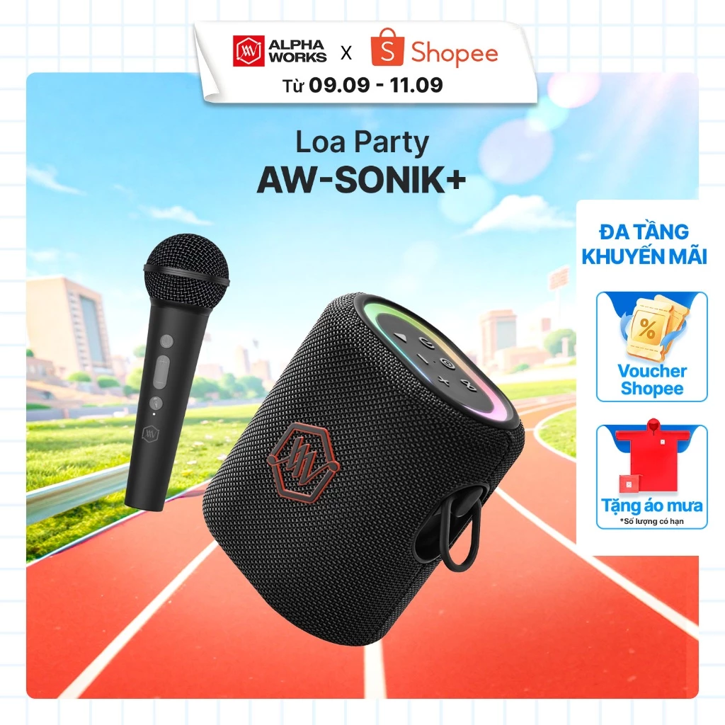 Loa Karaoke Di Động Alpha Works Sonik Plus - Công Suất 44W, Kèm Micro Không Dây
