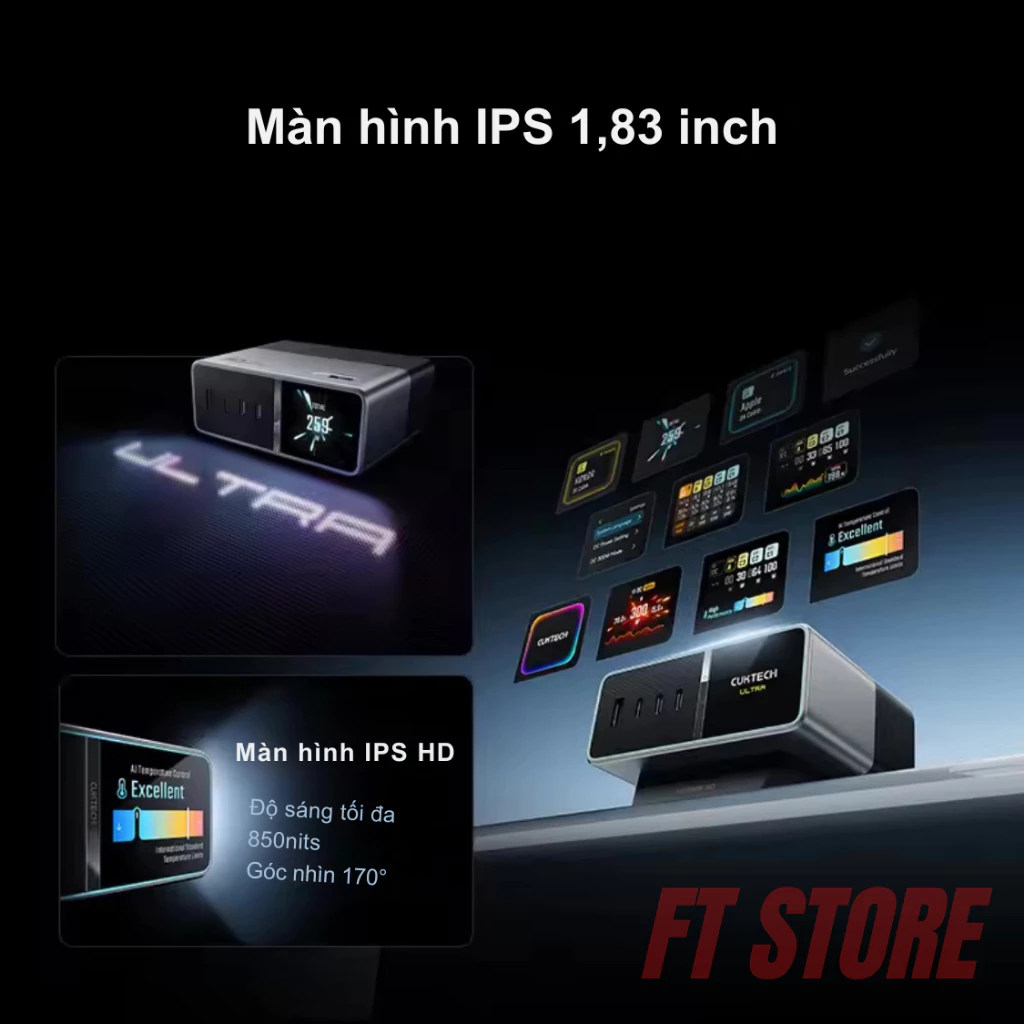 Trạm Sạc Cuktech 30 Ultra 300W TA3005U: Sạc Nhanh 5 Thiết Bị Có Màn Hình IPS - Image 2