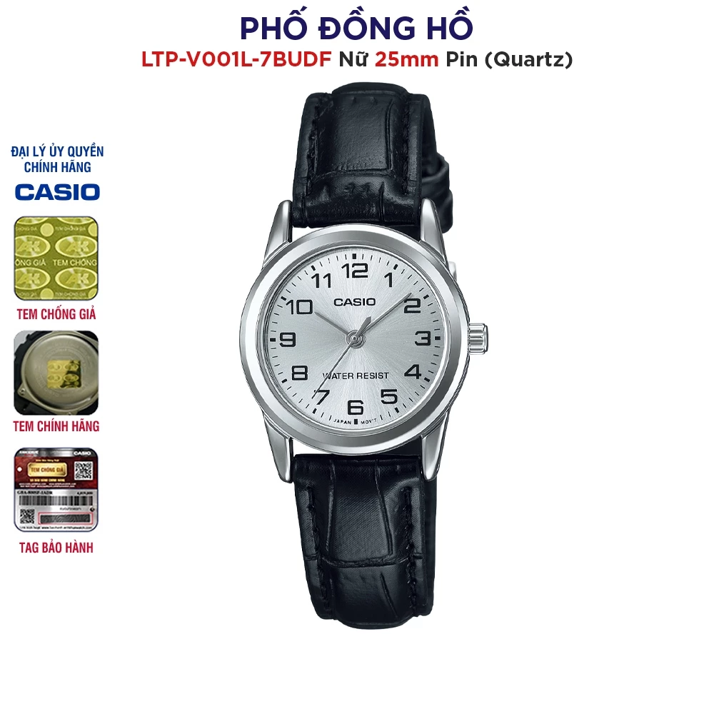 Đồng hồ nữ dây da Casio chính hãng Anh Khuê LTP-V001L-7BUDF