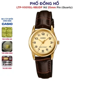 Đồng hồ nữ dây da Casio chính hãng Anh Khuê LTP-V001GL-9BUDF