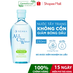 Nước tẩy trang Micellar Giảm Bóng Nhờn Senka All Clear Water Fresh 230ml/chai