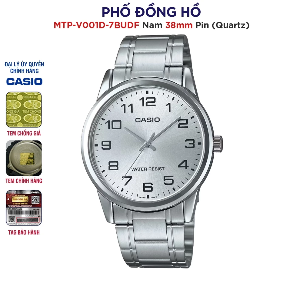 Đồng hồ nam dây kim loại Casio chính hãng Anh Khuê MTP-V001D-7BUDF