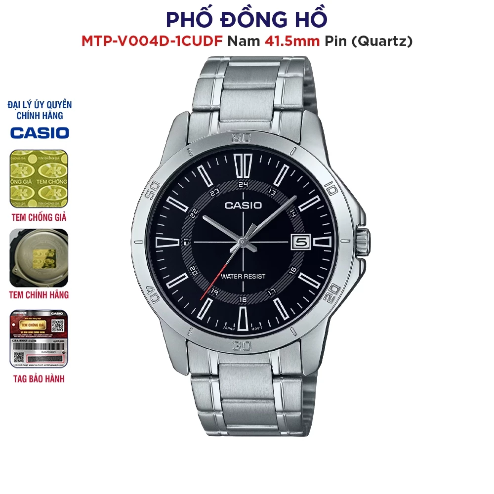 Đồng hồ nam dây kim loại Casio chính hãng Anh Khuê MTP-V004D-1CUDF